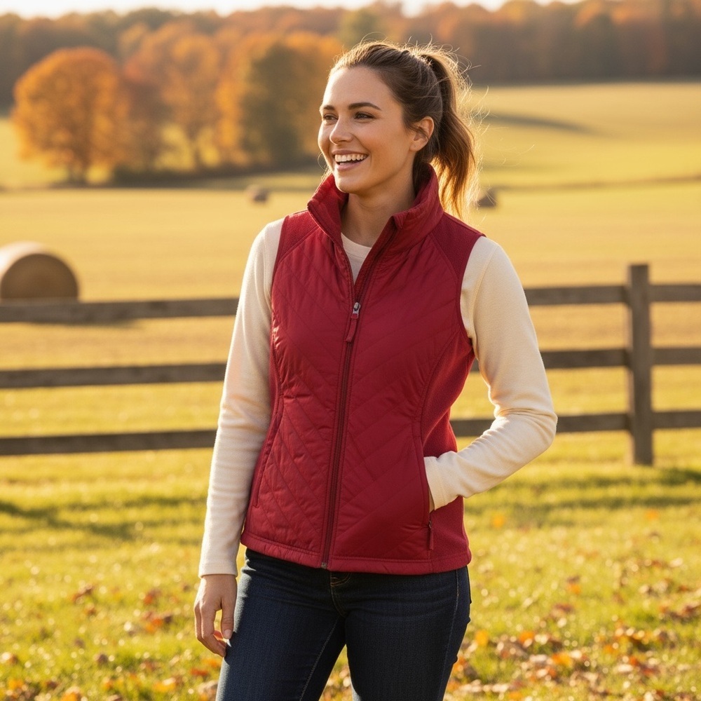 New Columbia Fleece Vest Outdoor Fall Hiking Winter Layer Travel Preppy Red S - Picture 3 of 7